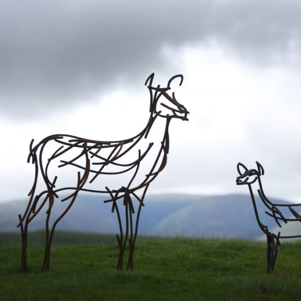 Hind and Fawn Wildlife Sculptures standing on top of the Yorkshire Moors