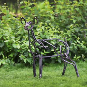 Young Fawn standing by a hedge waiting for it’s mother. Metal Wildlife Sculpture by Andrew Kay Sculpture