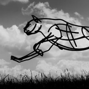 Cheetah running through the fields at dusk. Life Size Wildlife Sculpture by Andrew Kay Sculpture